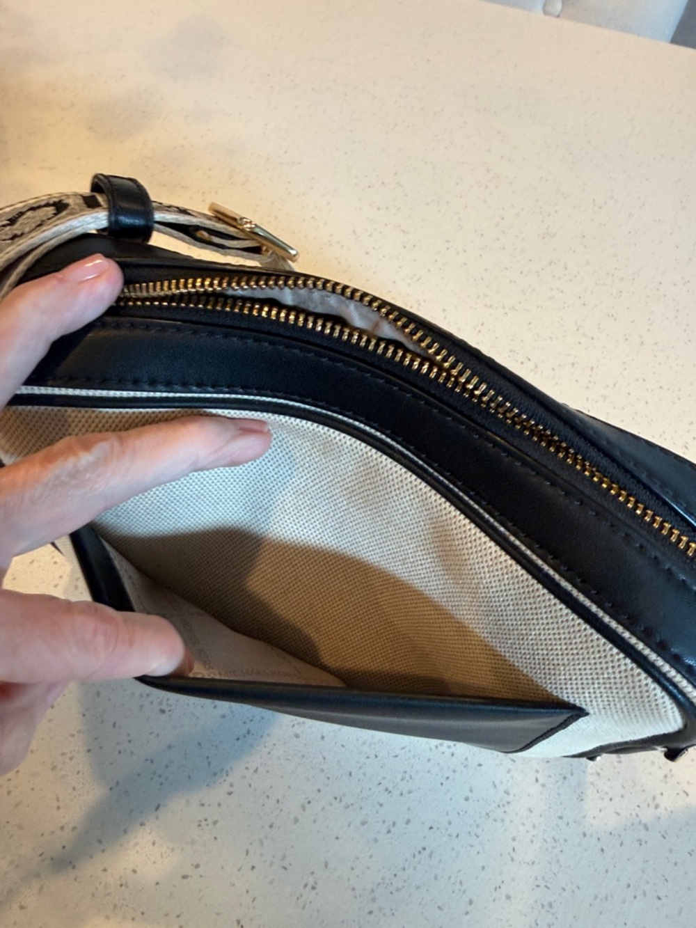 Michael Kors Black & Ivory Canvas Crossbody Camera Bag with Logo Strap - Picture 7 of 10